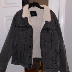 Faux fur lined denim jacket